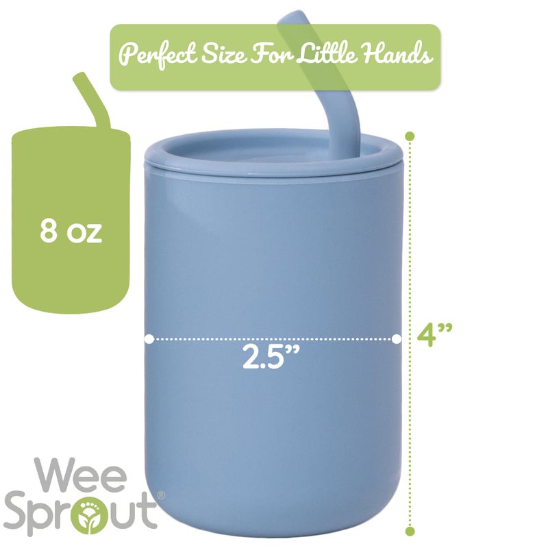 WeeSprout Silicone Baby Cups With Straws and Lids, 4 & 8 oz Options, Set of 2, Food Grade Toddler Training Container, Built In Straw Stoppers, Measurement Markings, Dishwasher Safe + Straw Cleaner - Image 5